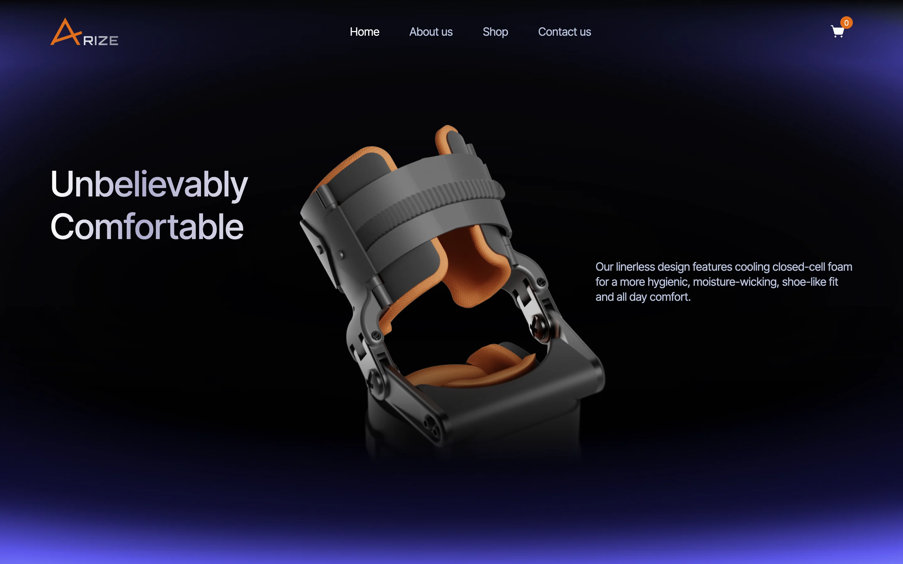 The live home page, scrolled further: the socket turned open to show its orange foam, beside Unbelievably Comfortable