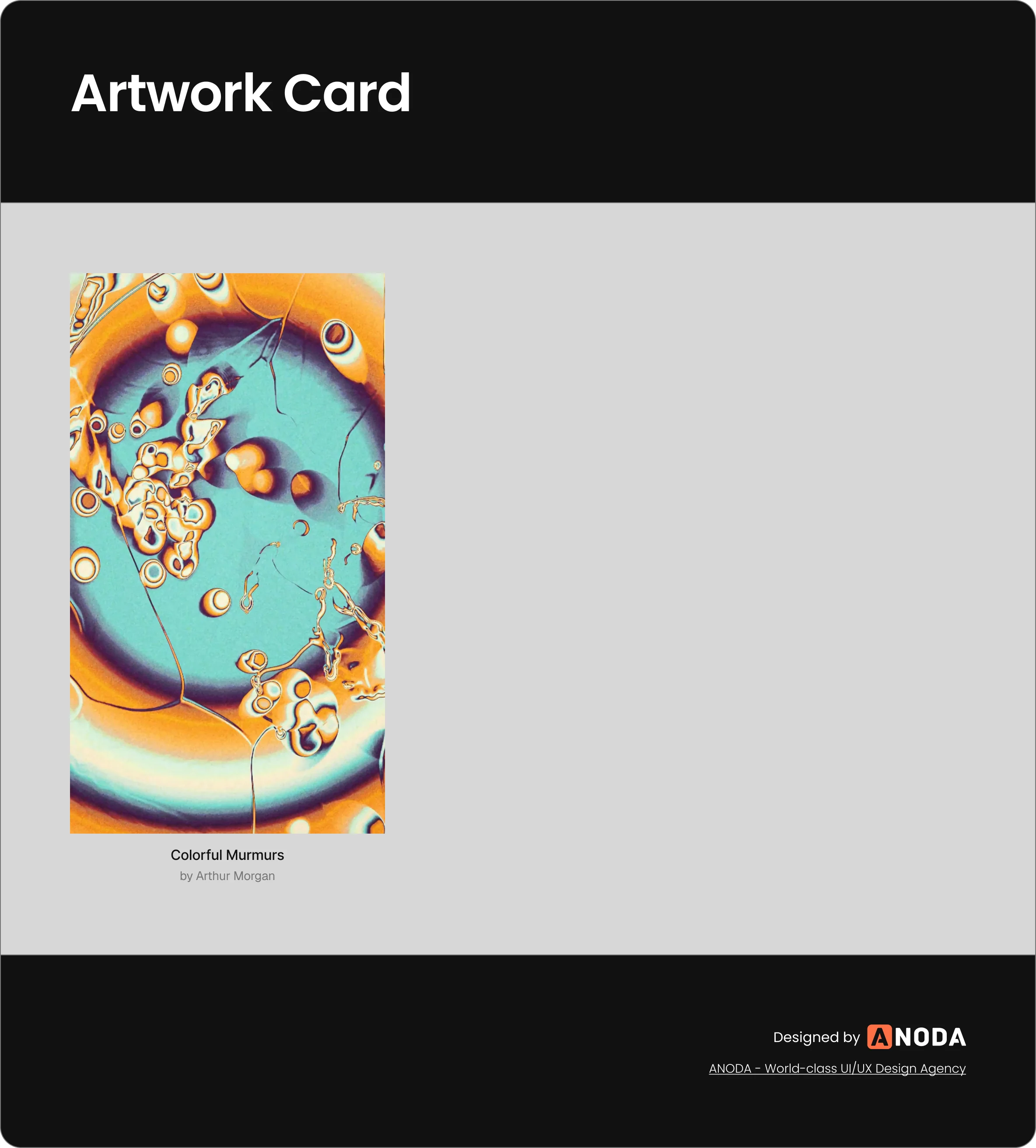 Blackdove design system artwork card: the image first, then the title and the artist