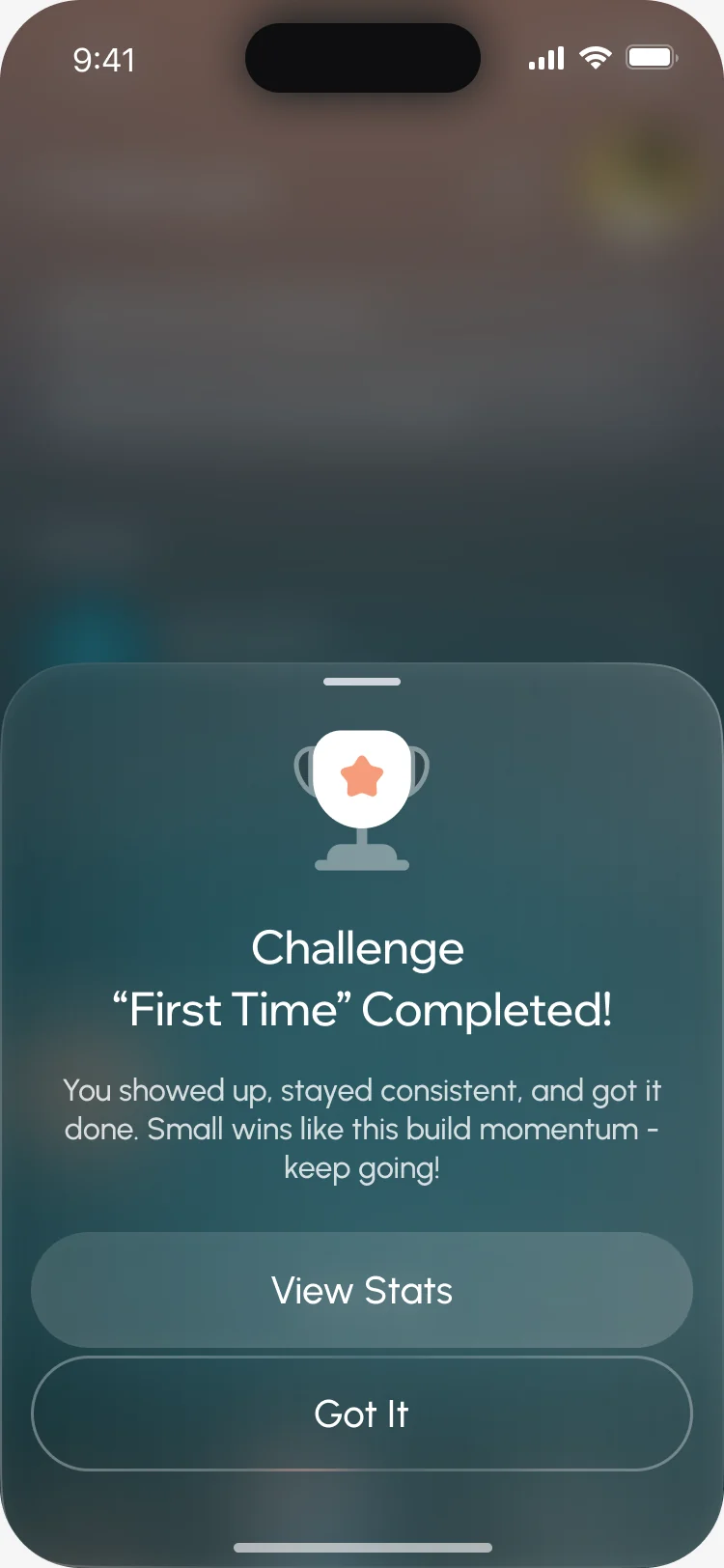 Challenge “First Time” Completed, with View Stats and Got It