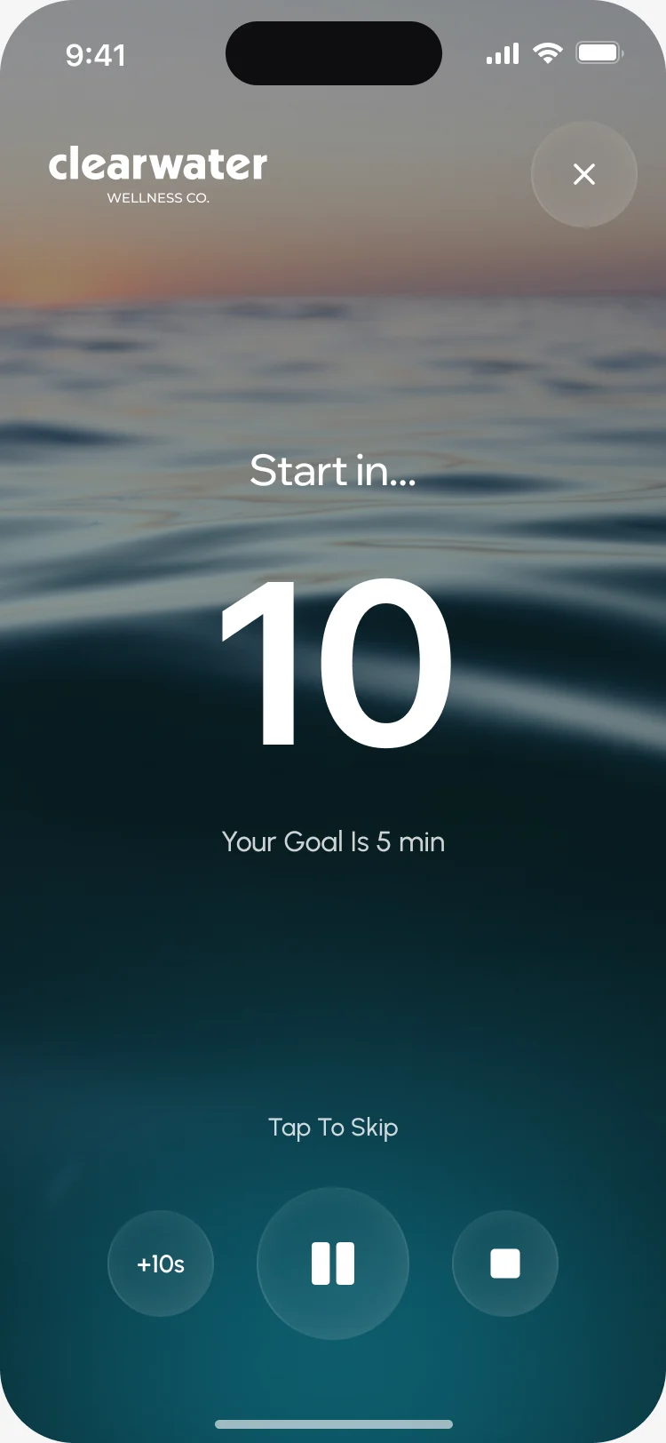 Start in… 10, with the five-minute goal and Tap To Skip