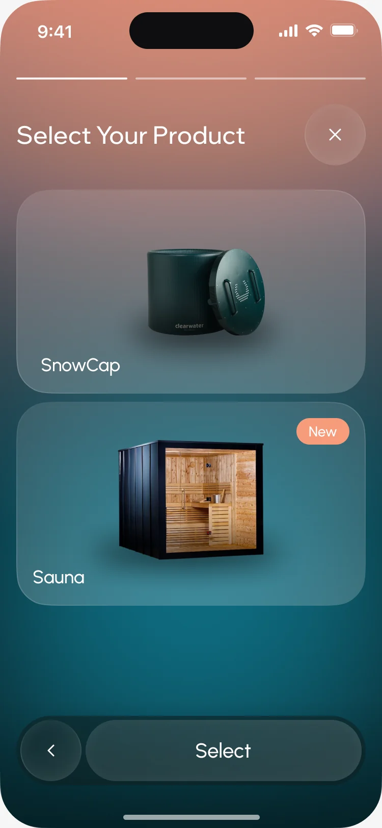Select Your Product: SnowCap and Sauna