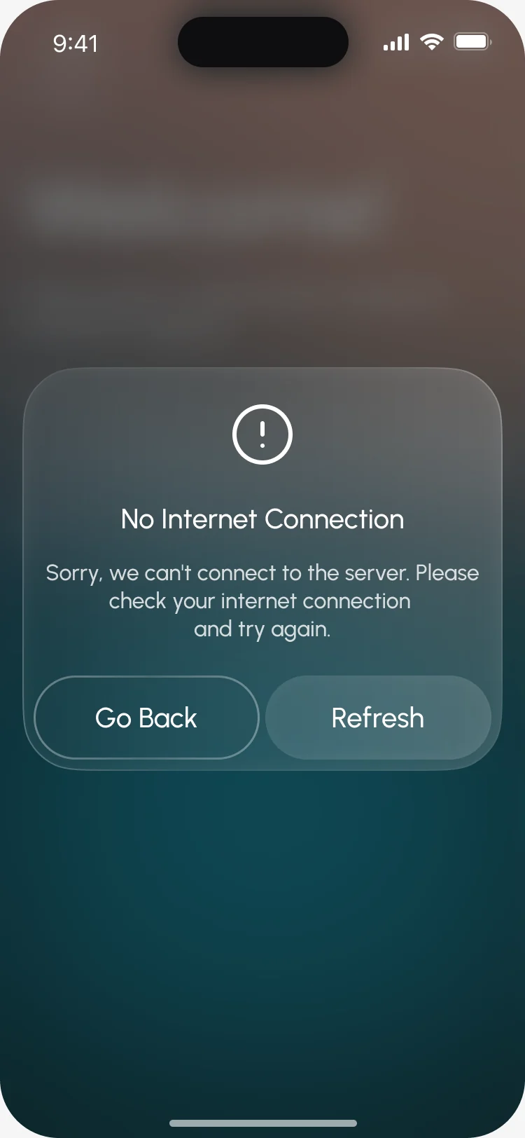 No Internet Connection, with Go Back and Refresh