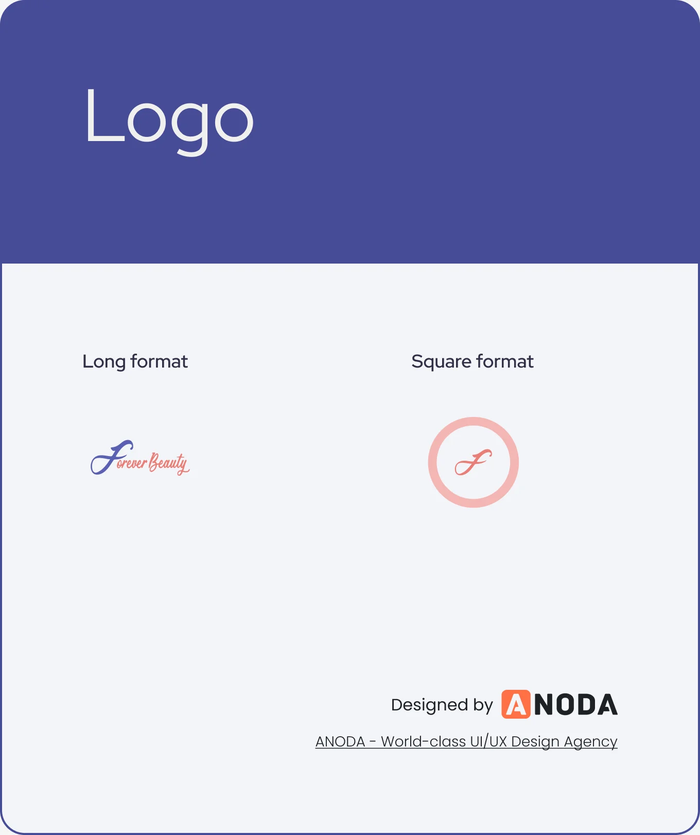 Logo: the long format, a script Forever Beauty wordmark, and the square format, a rose circle around a script F