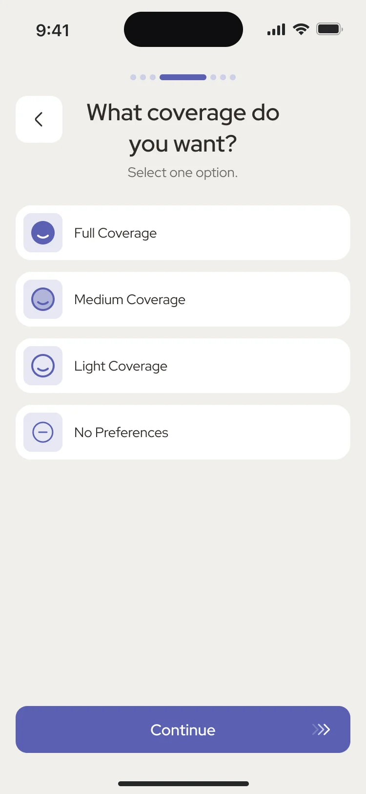 What coverage do you want: Full, Medium, Light or No Preferences
