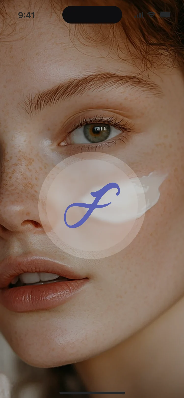 The Forever Beauty splash screen: the round logo over a photograph of a face
