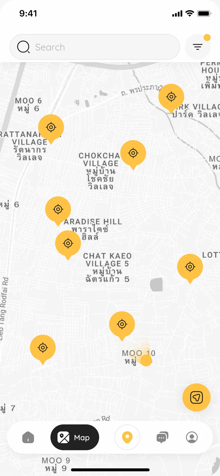 Map of the filtered venues marked with yellow pins