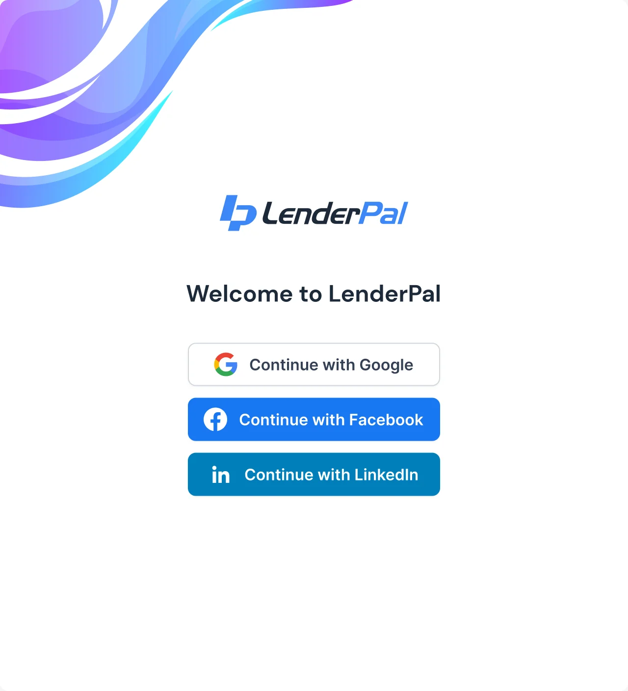 Welcome to LenderPal: sign in with Google, Facebook or LinkedIn