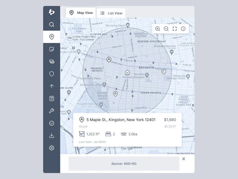 Wireframe of the Comparable Sales map view in the extension window