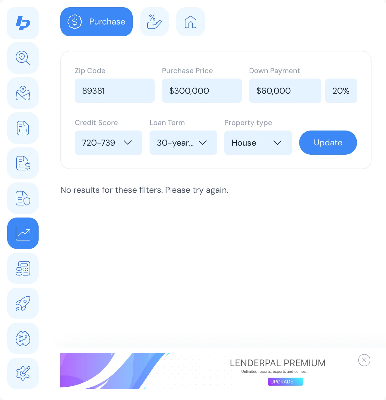 Rate search with no results for the chosen filters