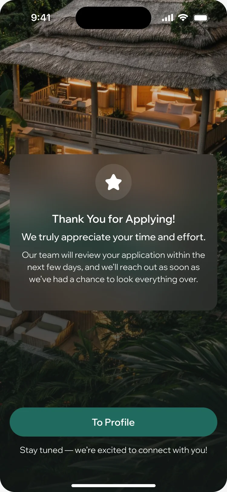 ParaVista creator application sent: a thank-you message saying the team will review it within a few days