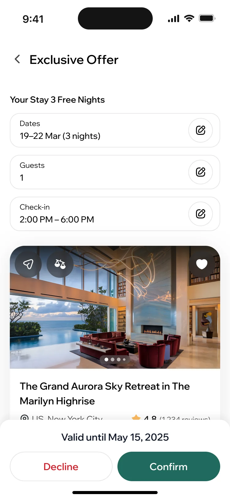 ParaVista exclusive offer: three free nights, dates, guests and check-in time, the home, then general terms, content requirements and usage rights
