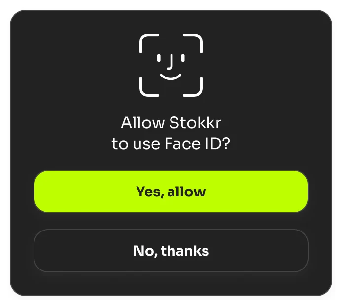 The same Face ID prompt in dark mode, Yes, allow in lime