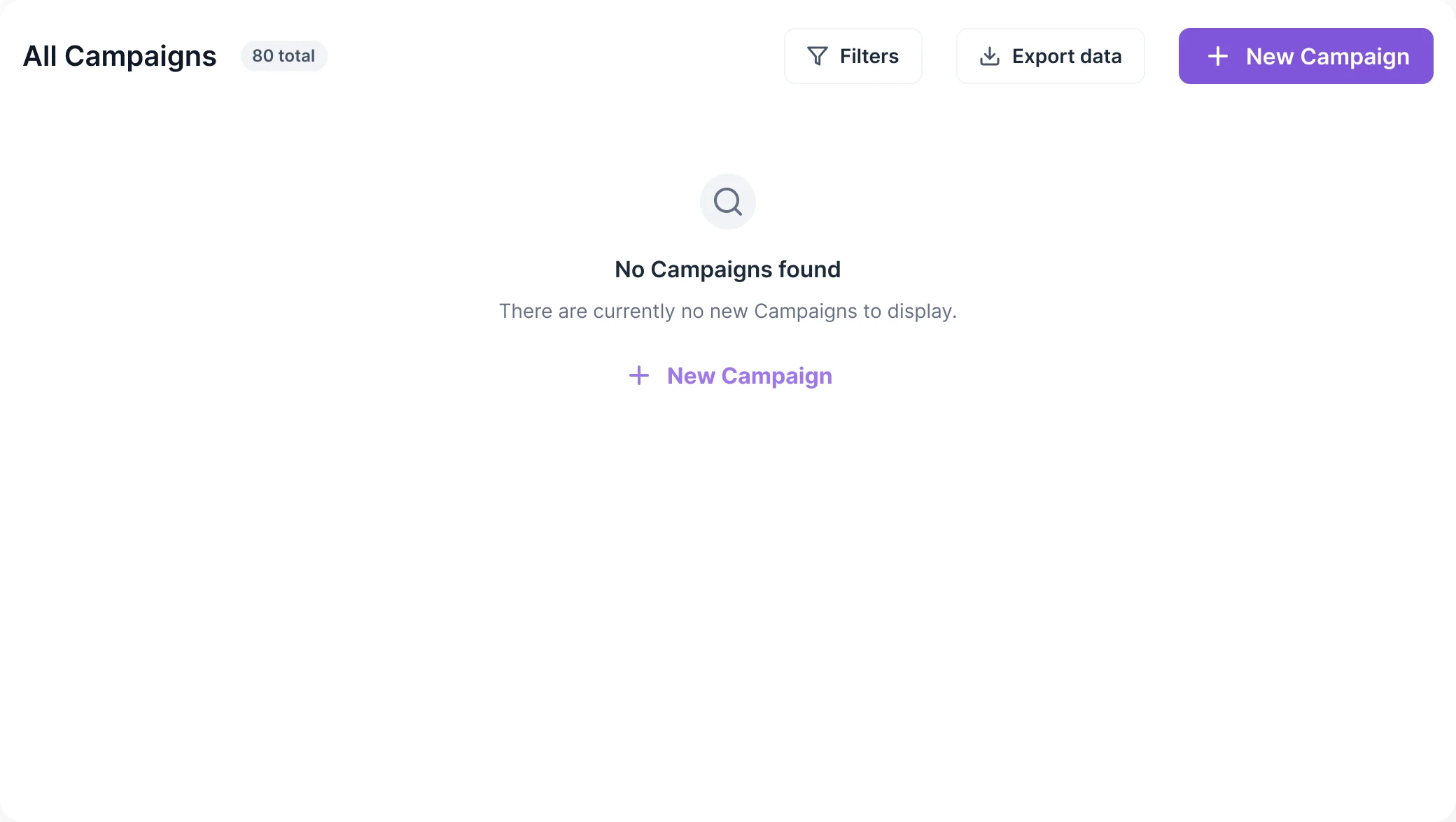 Empty campaigns list with a New Campaign button