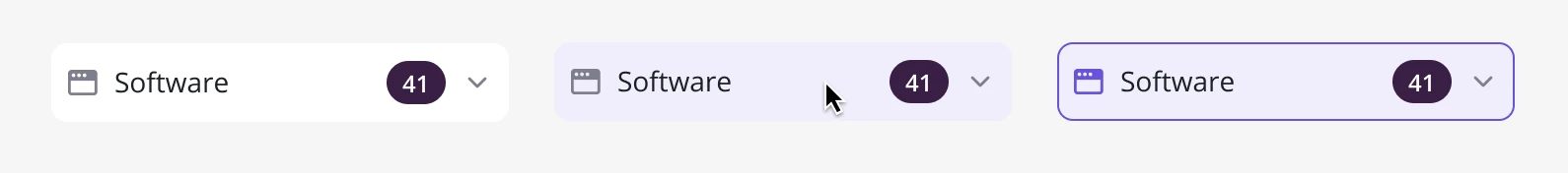 The Software side menu item with its count badge at rest, under the pointer and selected