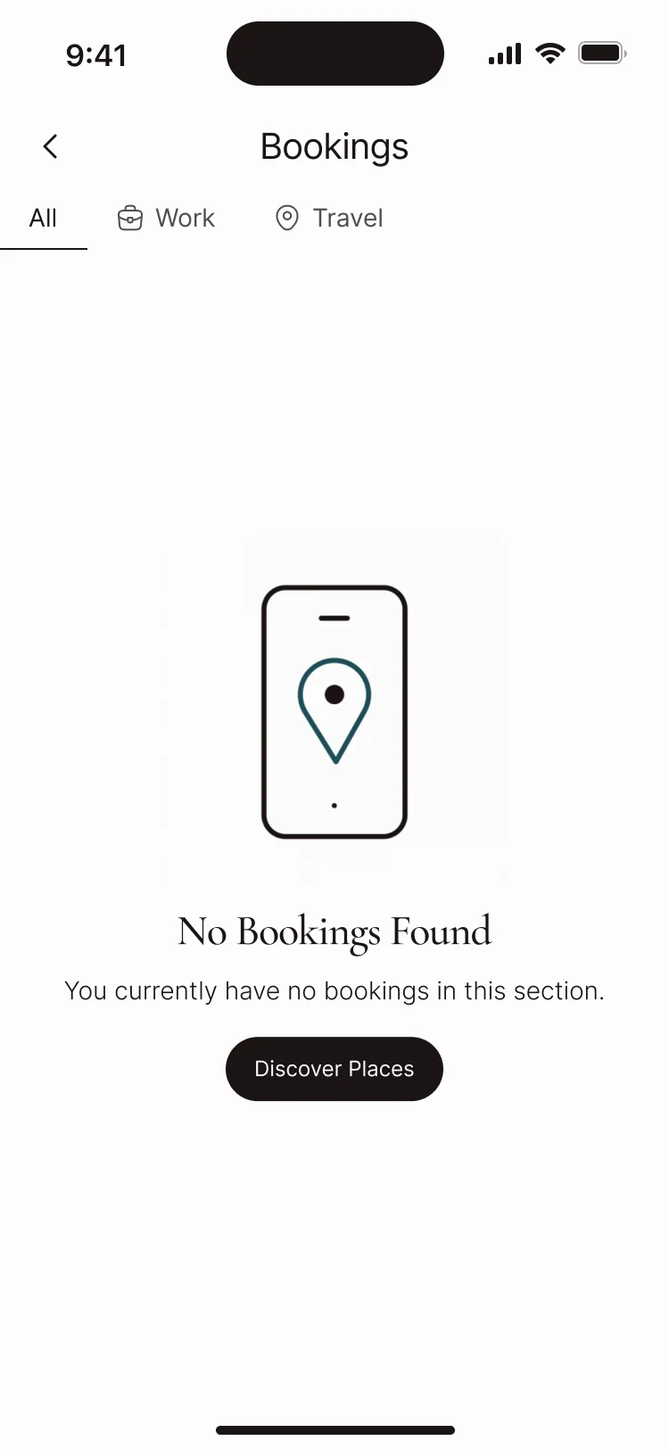 Bookings empty: No Bookings Found and Discover Places