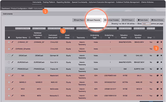 UX Audit screenshot of financial instruments dashboard highlighting usability issues in import flow and error visibility