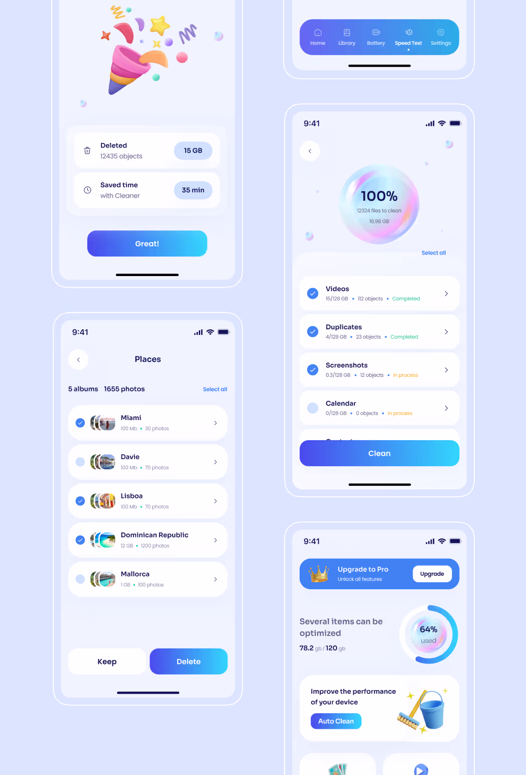 A collage of screens displaying various app interfaces, showcasing diverse functionalities and designs.