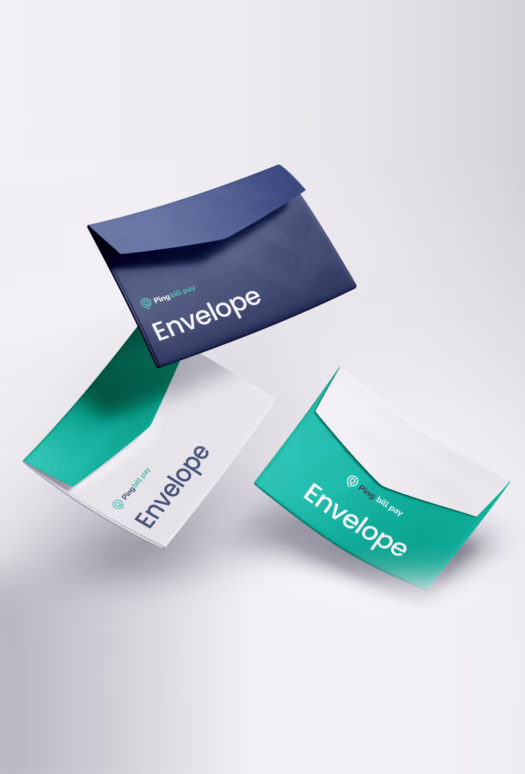 Branding service example: custom envelope design for Pingbill Pay with modern color scheme and logo placement