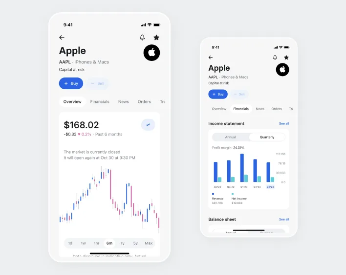 Two iPhones side by side, each showcasing the same app on their screens, highlighting identical content
