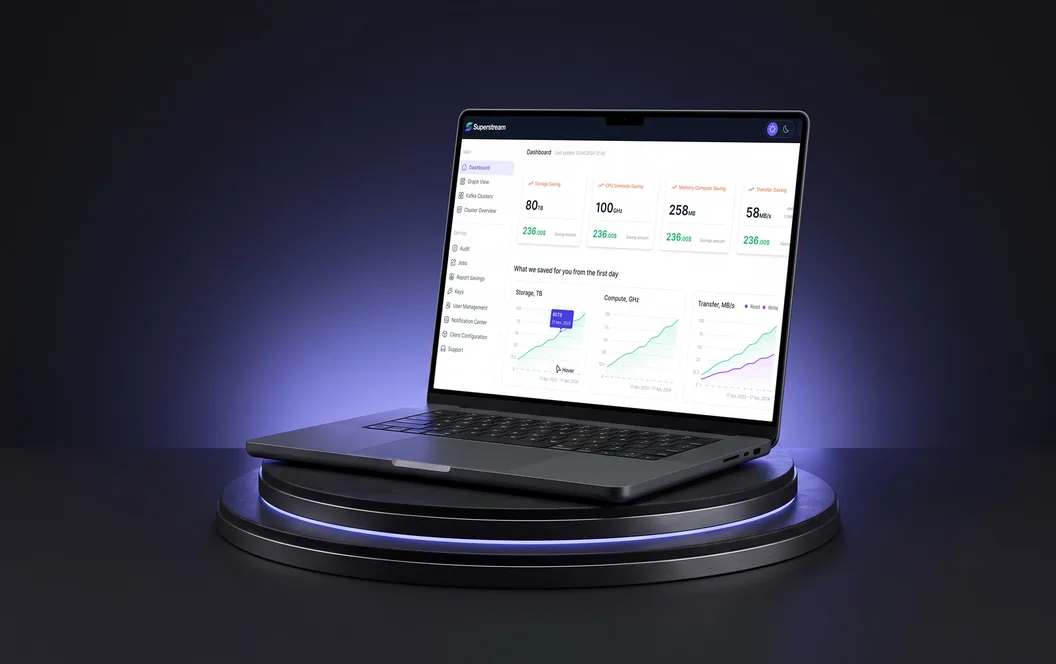 Superstream Kafka management dashboard screens