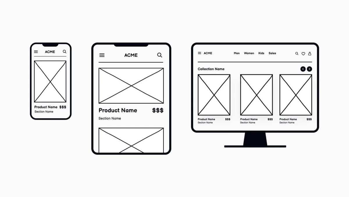 A computer screen, phone, and tablet arranged together, symbolizing modern user experience design tools.