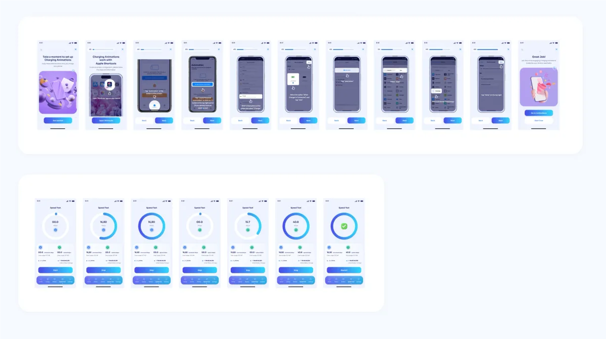 A collection of screens displaying various mobile and web app designs from the 2024 development process.