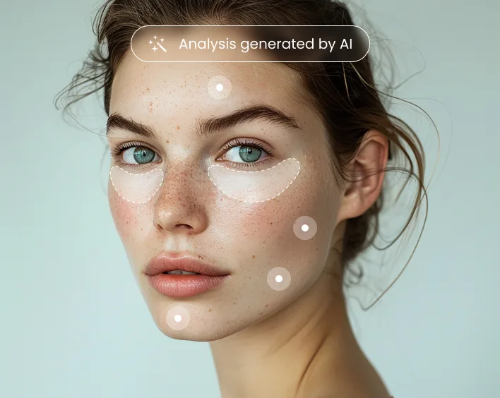 A woman wearing a face mask beside the text “analyzer generated by AI.”