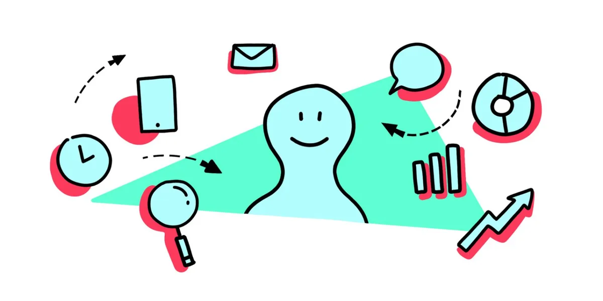 A cartoon man surrounded by various icons representing essential UI UX technologies for outstanding design.