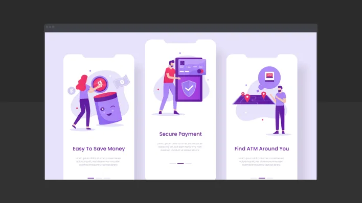 A website featuring a purple background and design, highlighting finance app trends and strategies for success.