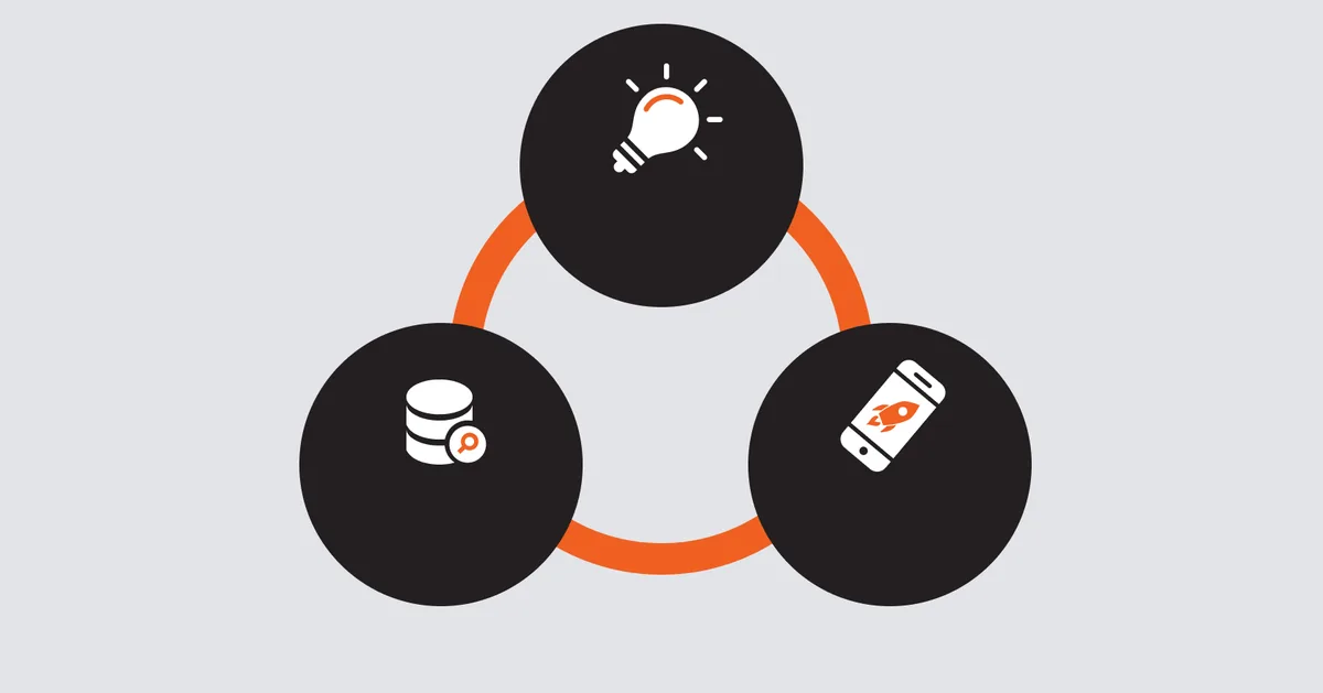 A circle featuring three distinct icons arranged within its perimeter.