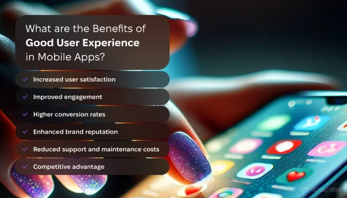 Benefits of good user experience in mobile apps include increased user satisfaction, retention, and engagement.