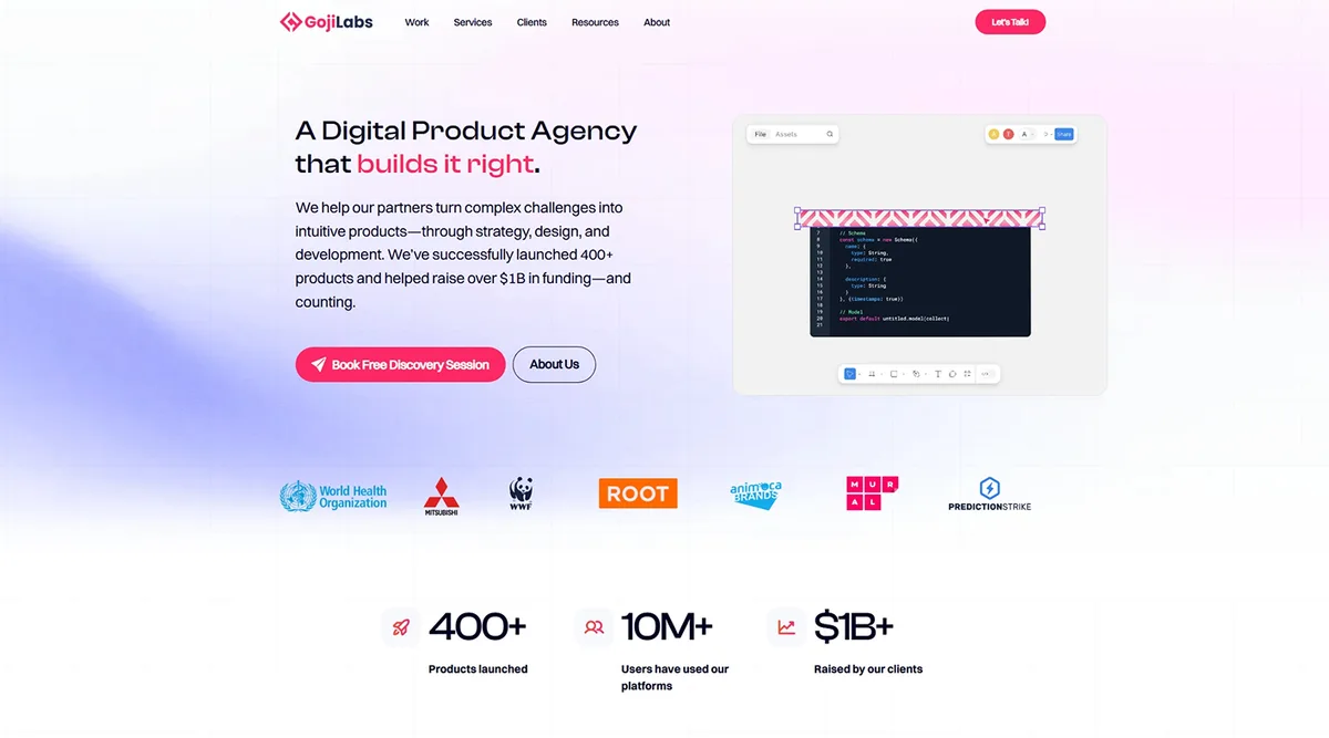 Visual representation of a digital product agency’s website, emphasizing UX design, pricing, and collaboration with ANODA.