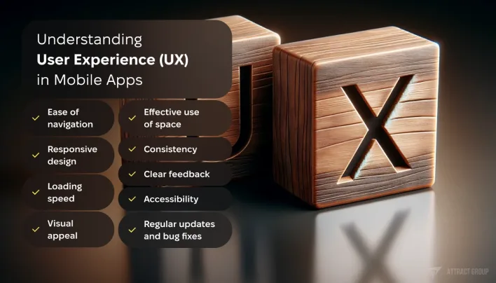 Visual representation of user experience (UX) principles in mobile app design, highlighting key concepts and strategies.