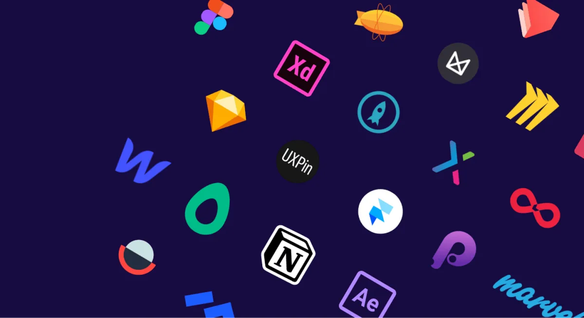 A collection of diverse icons displayed on a dark background, representing essential UI UX technologies for outstanding design.
