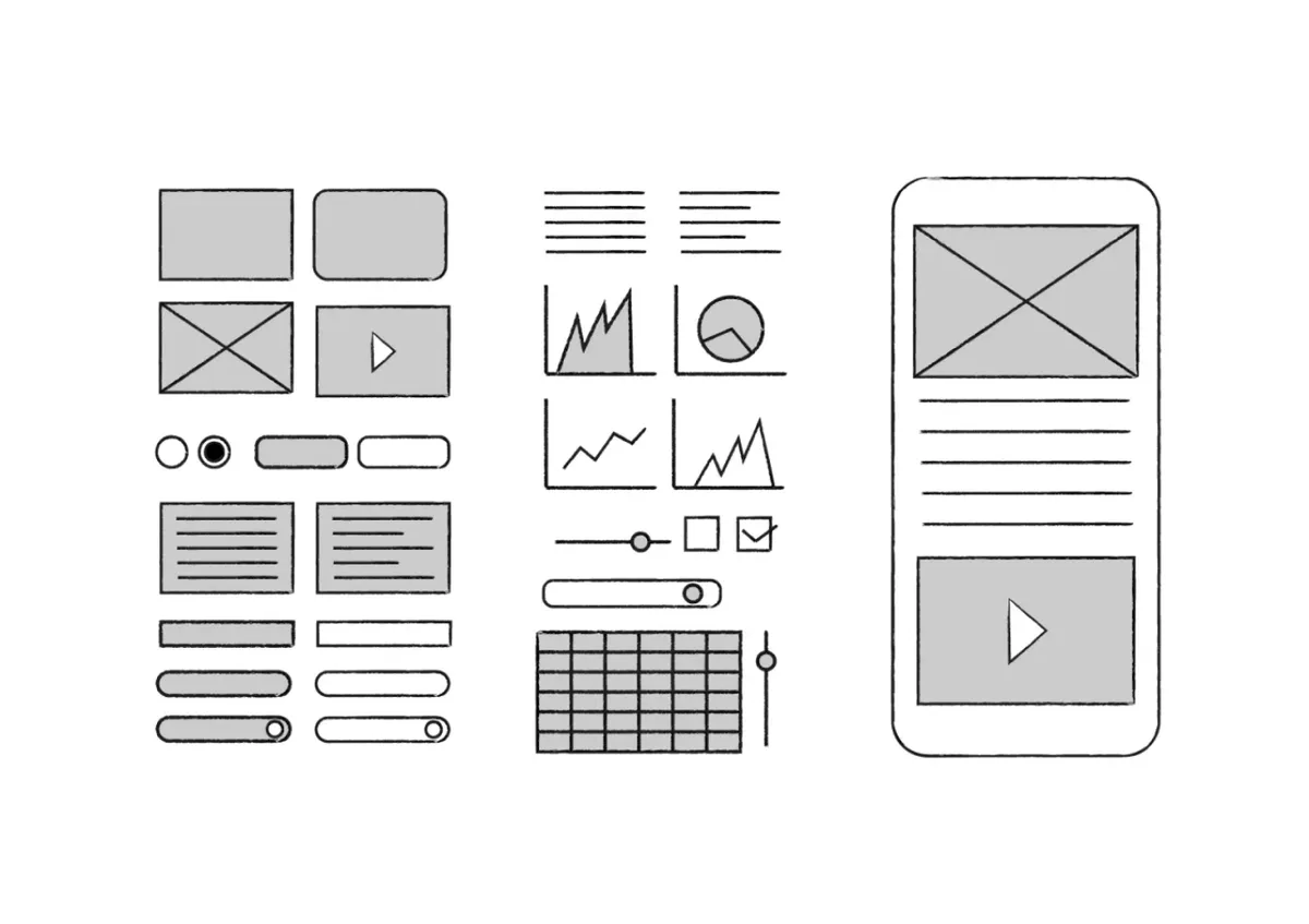 A drawing of a phone surrounded by various icons representing user experience design concepts.