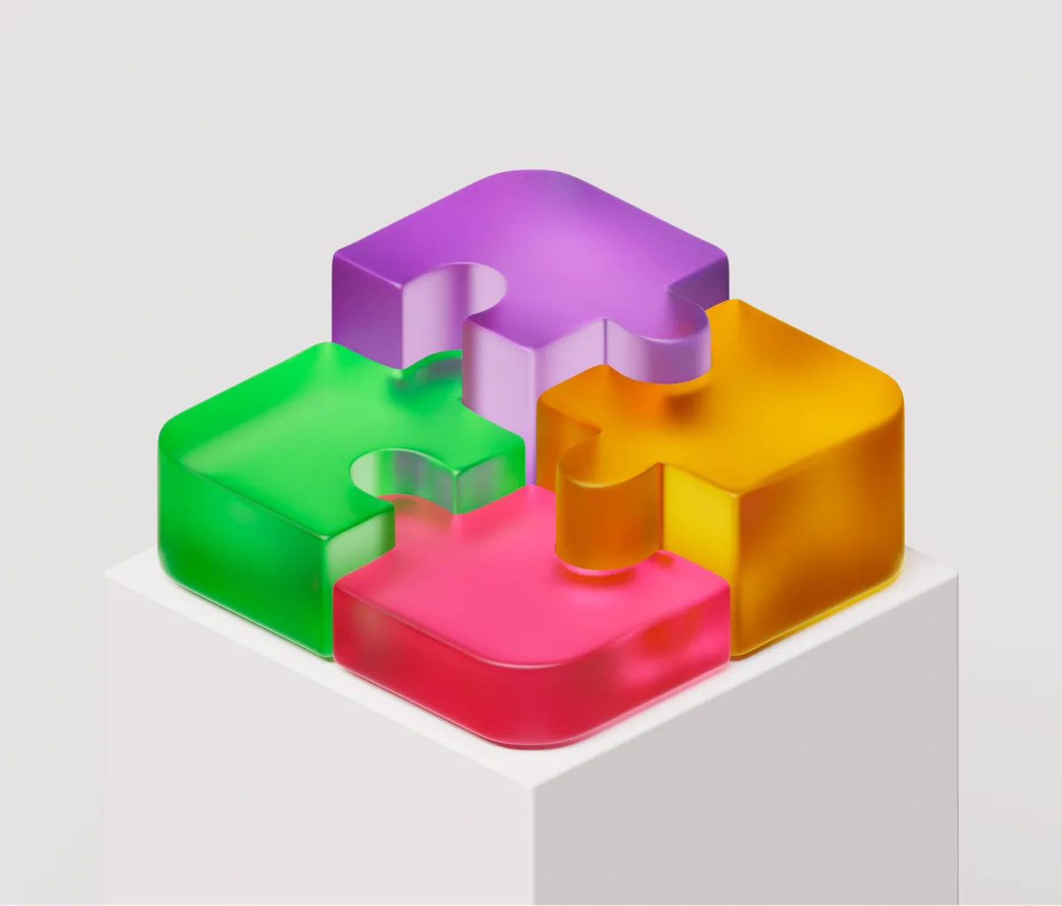 A vibrant puzzle piece resting on a white cube, symbolizing creativity in UI UX design technologies.
