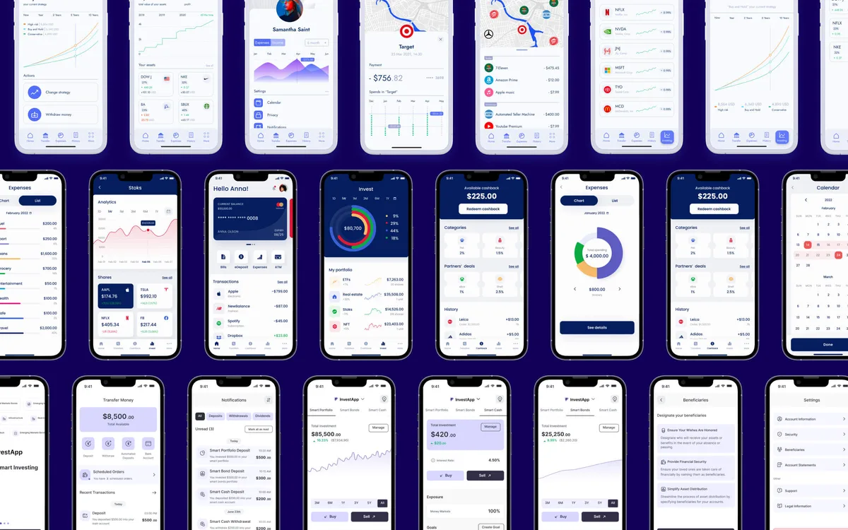 A collection of various iPhones displaying a range of different applications on their screens.