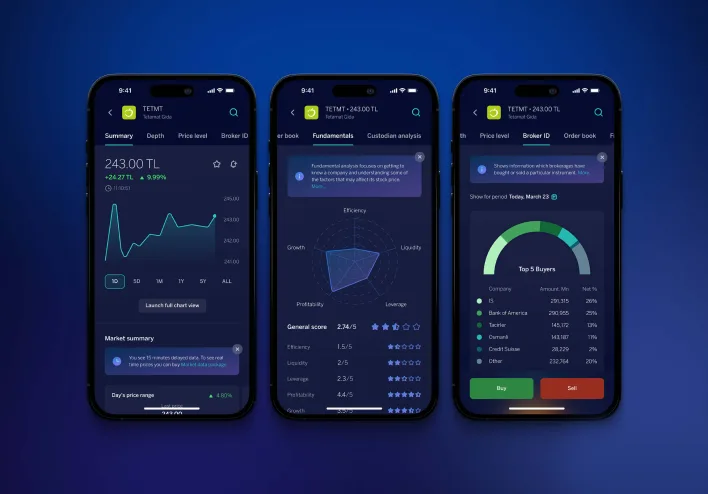 Three smartphones displaying various financial apps, highlighting the importance of user-friendly UX design in finance.