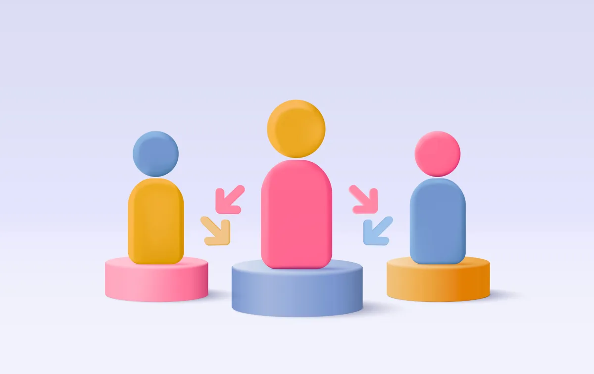 Three individuals on pedestals, each highlighted by arrows, symbolizing key principles in enterprise application design.