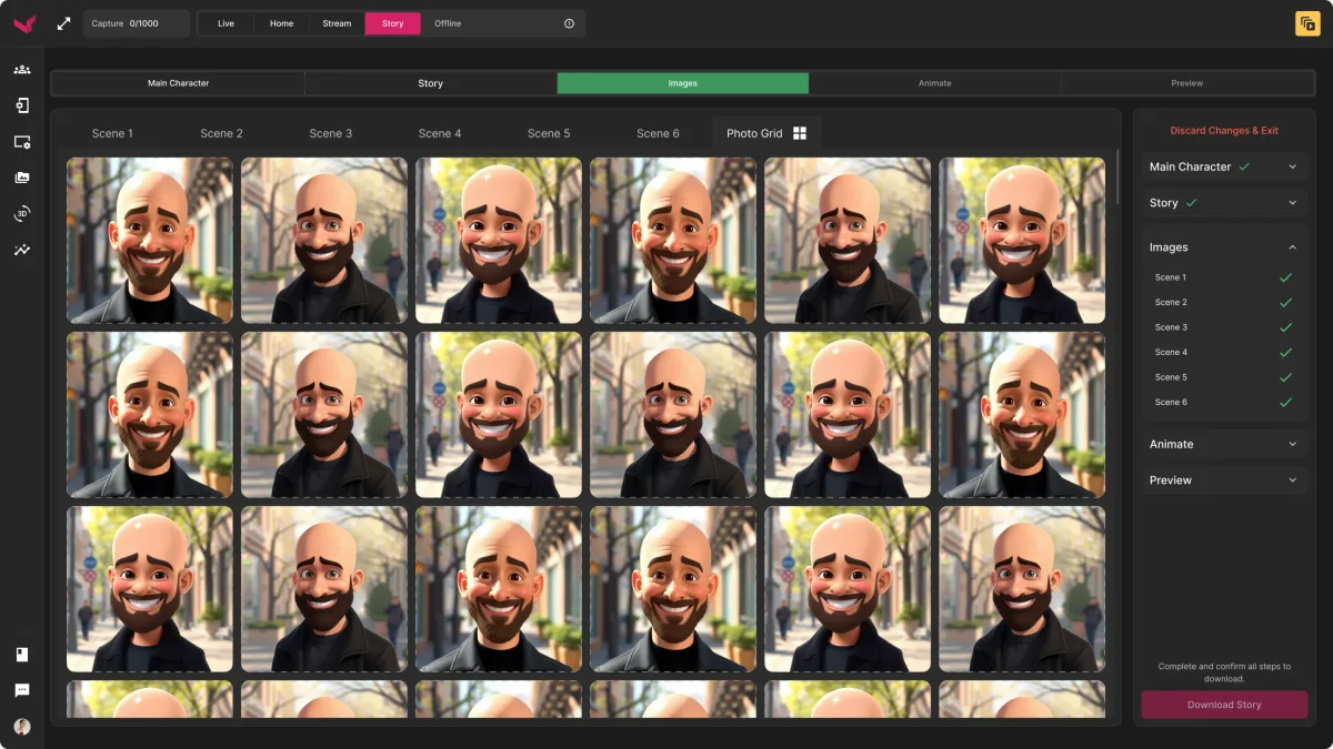 Images photo grid: generated stills of the story