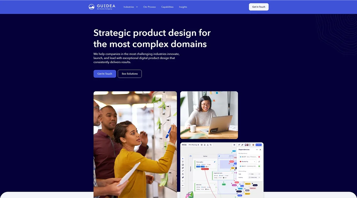 Website homepage featuring a blue background, highlighting top UX design agencies and ANODA’s offerings for 2025.