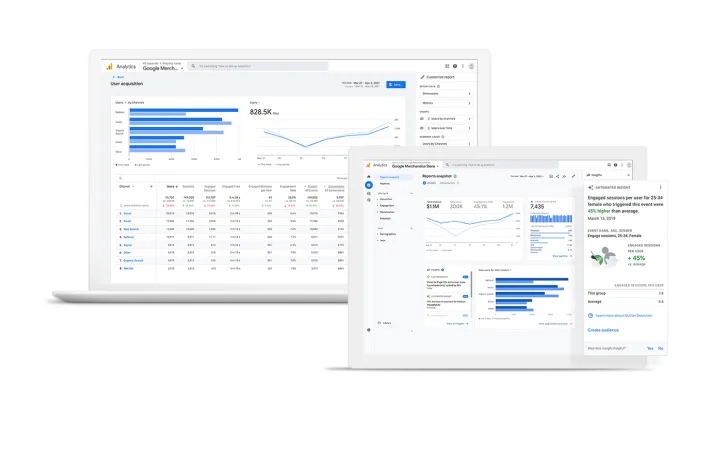 Google Analytics dashboard displaying website performance metrics and user engagement statistics.