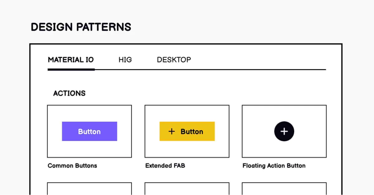 Design patterns page showcasing various wireframe examples for enhancing user experience in web design.