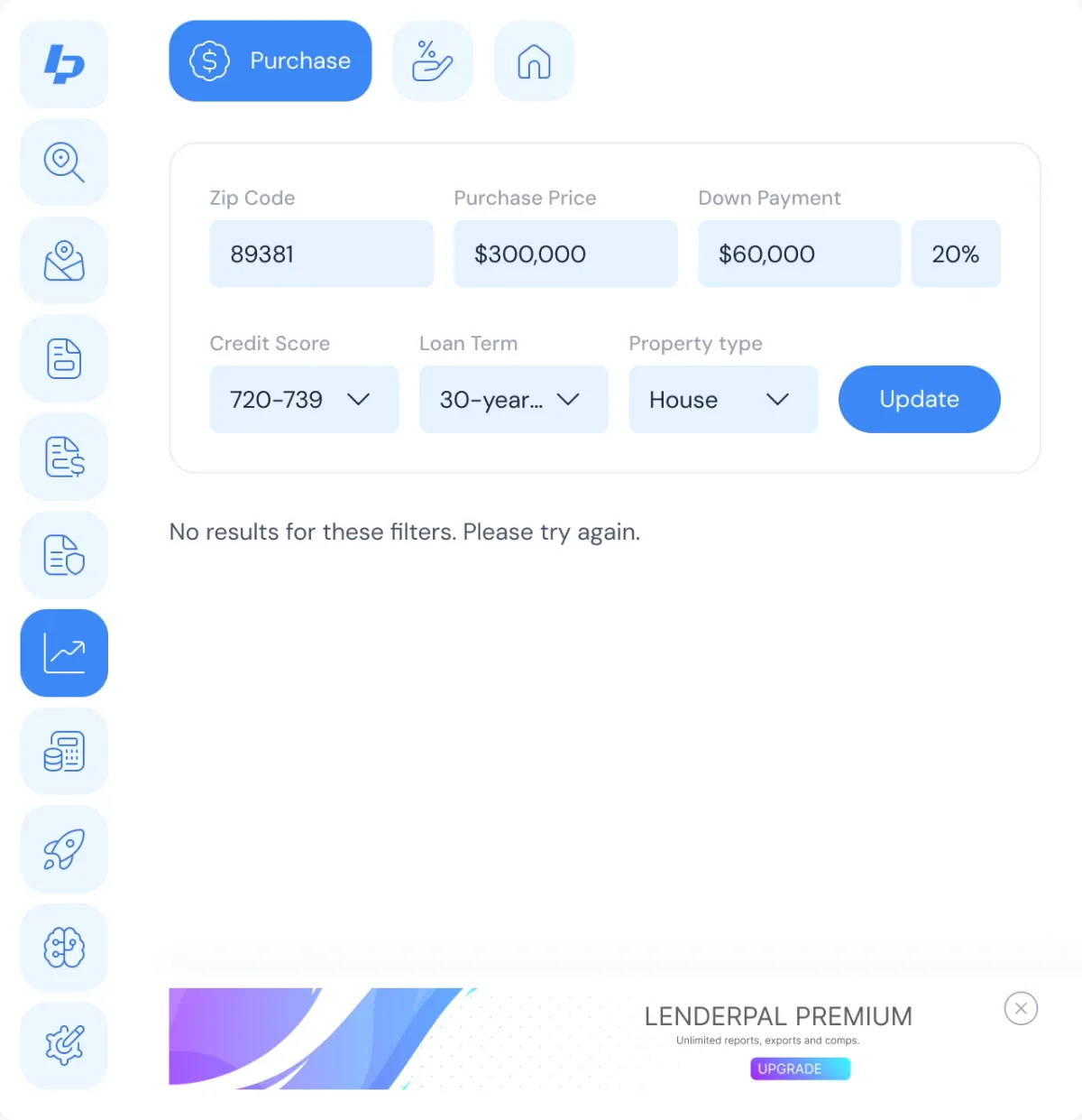Rate search with no results for the chosen filters