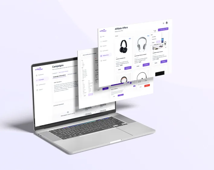 A laptop displaying a purple screen against a vibrant purple background, recognized by Wildcast on Behance.