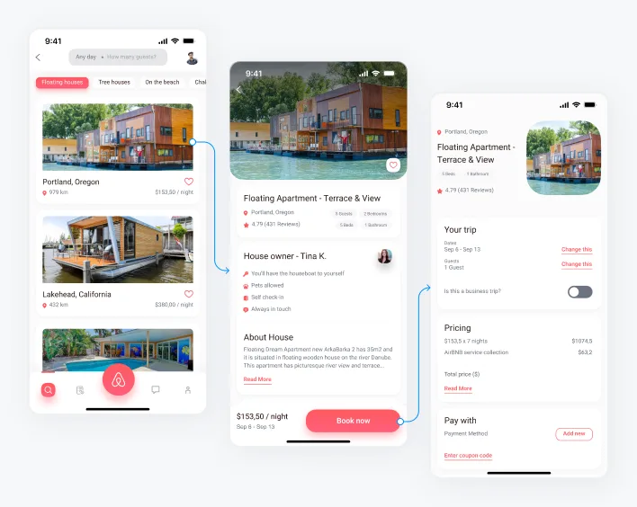 Image displays various currencies and credit cards, highlighting ANODA UX Design Agency’s award-winning projects for NeoBank and Airbnb.