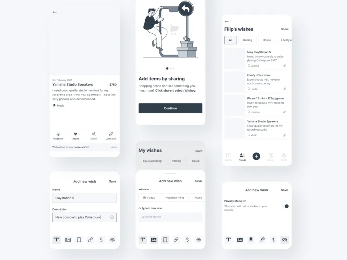 A collection of screens displaying various app types, illustrating wireframe structure in the design process.