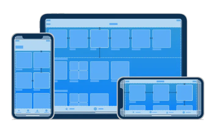 A tablet and phone displaying a blue screen, symbolizing mobile application UX design concepts.
