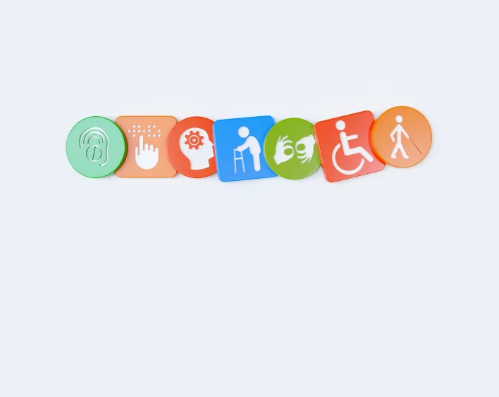 A collection of vibrant buttons featuring various icons representing diverse individuals.