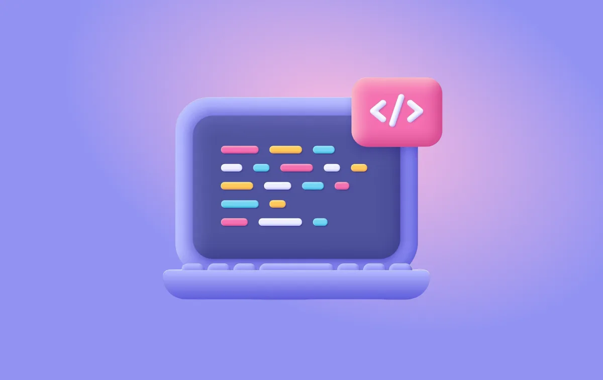 A laptop displaying a code icon, symbolizing efficient development in enterprise application design principles.